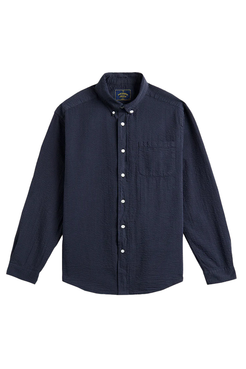 Atlantico Seersucker Long Sleeve Shirt - Navy
