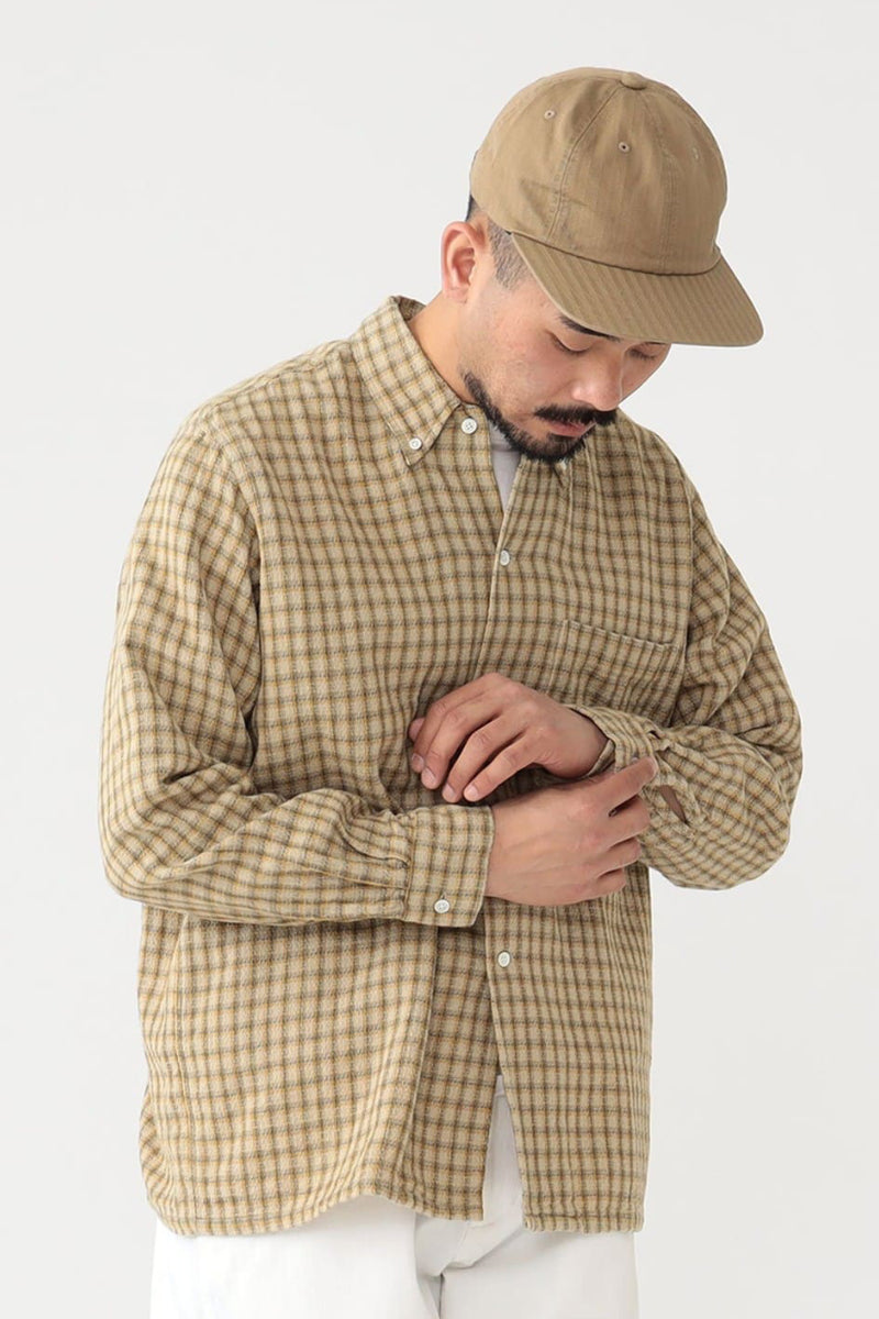 Panama Plaid Double Open Button Down Face Shirt - Beige