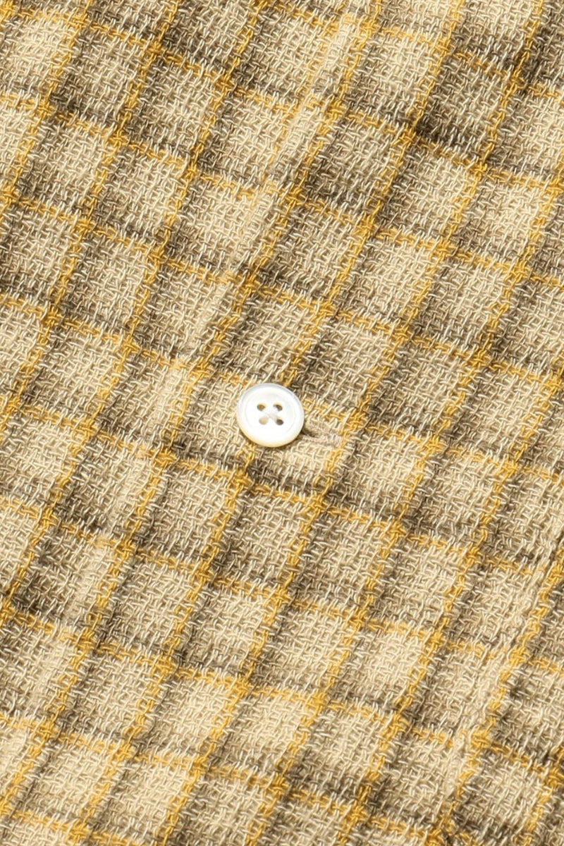 Panama Plaid Double Open Button Down Face Shirt - Beige