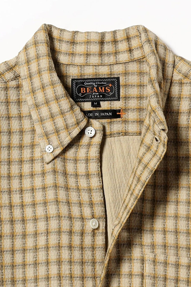 Panama Plaid Double Open Button Down Face Shirt - Beige