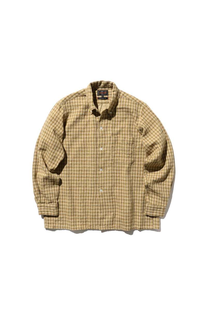 Panama Plaid Double Open Button Down Face Shirt - Beige