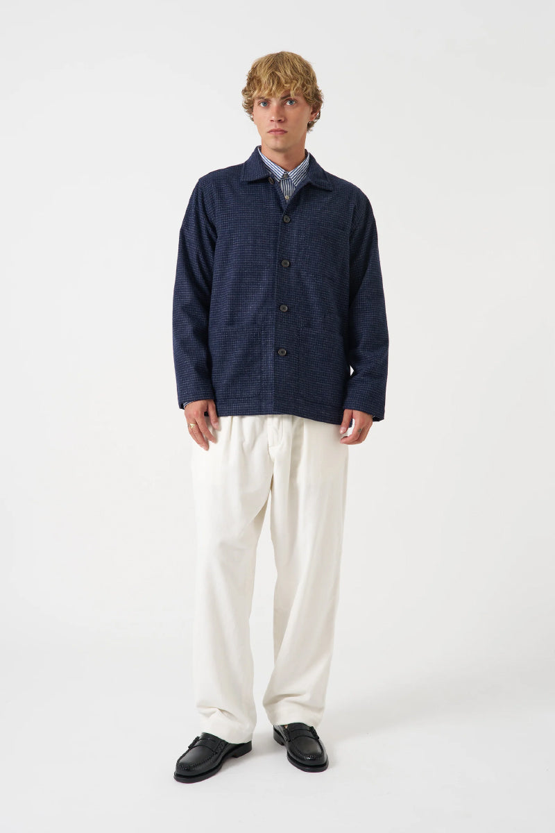 Bobby Wool Mix Bakers Overshirt - Navy Check