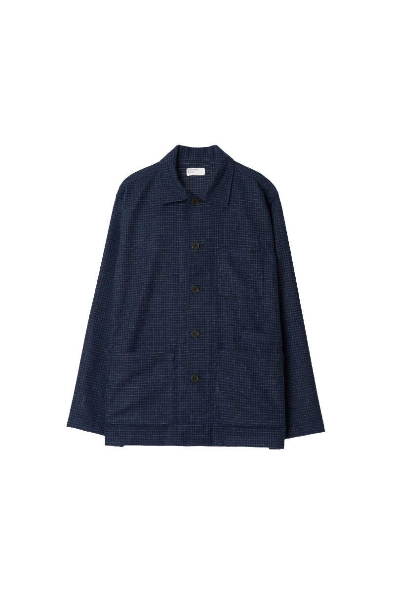 Bobby Wool Mix Bakers Overshirt - Navy Check