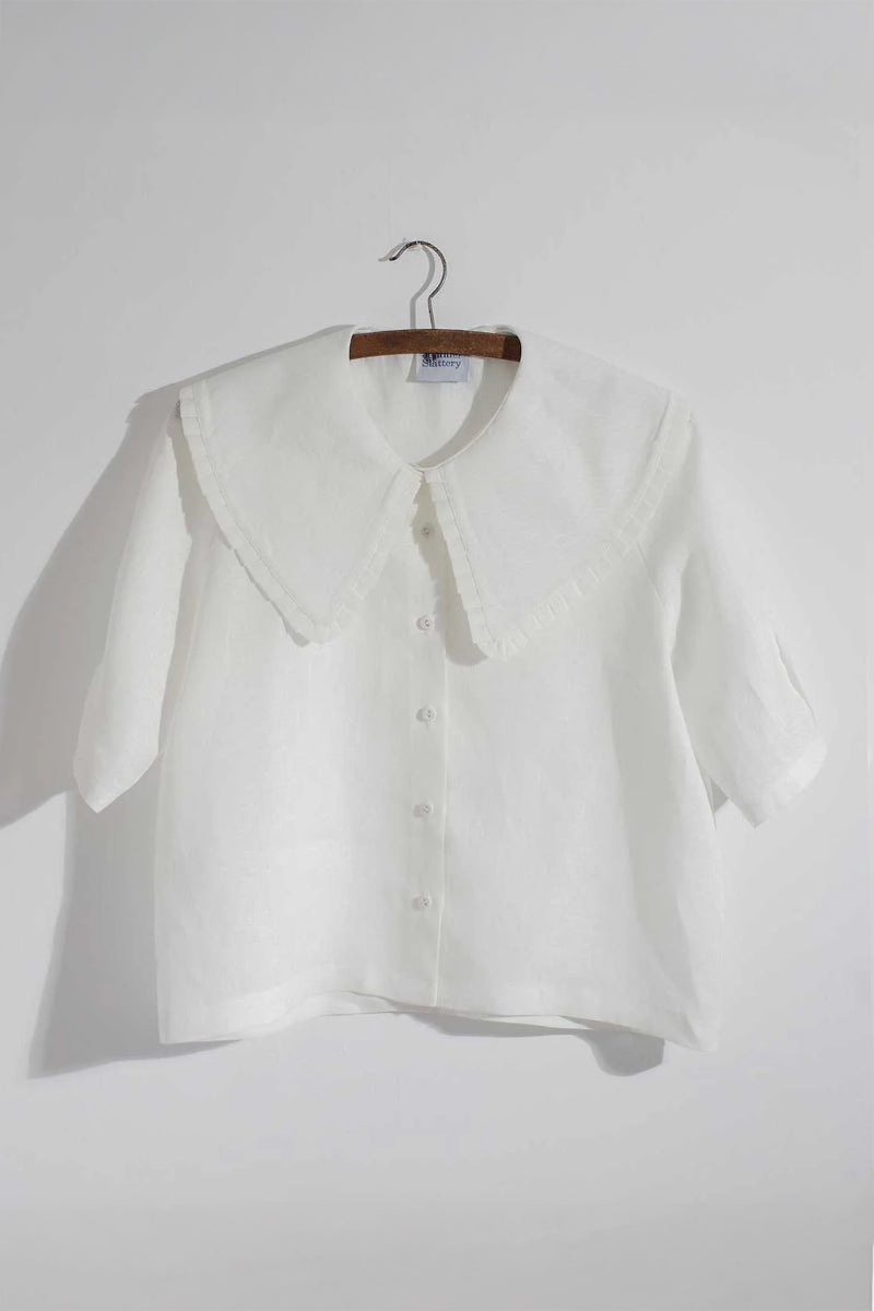 Ella Oversized Collar Short Sleeve Top - Ivory