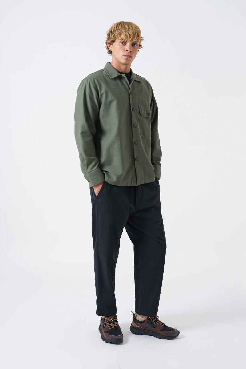 Slub Sateen Fatigue Shirt - Olive