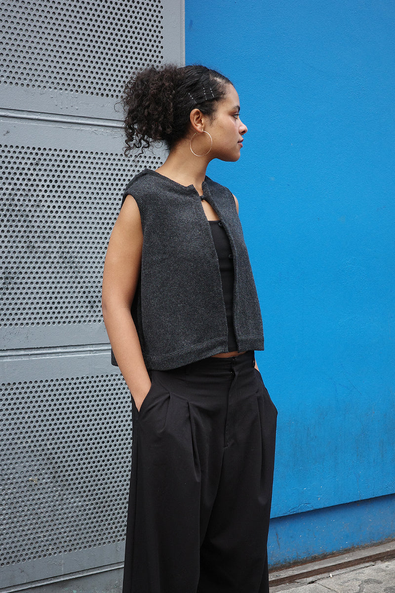 Anna Rave 3 Button Vest - Charcoal