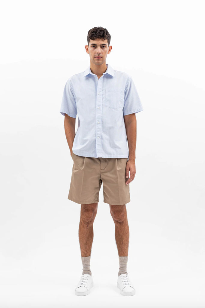 Ivan Oxford Short Sleeve Shirt Monogram - Blue Stripe