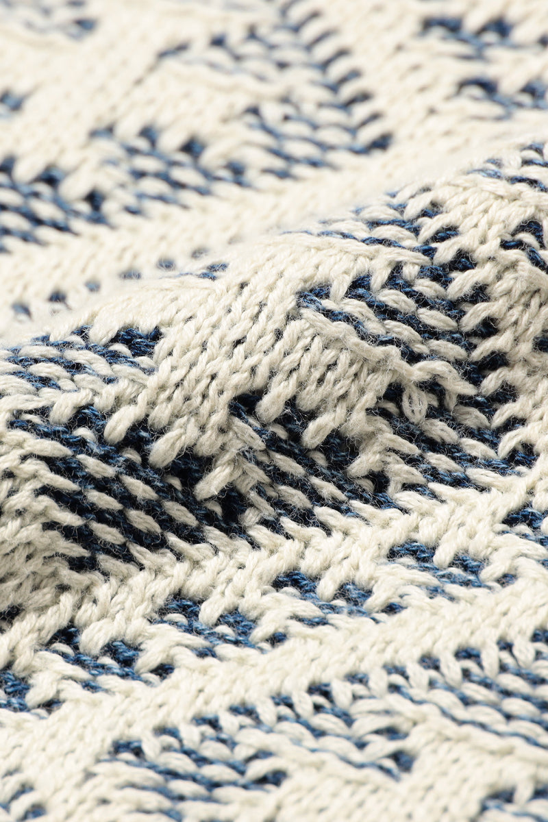 Crew Knit Double Jacquard Indigo Yarn - White/Indigo