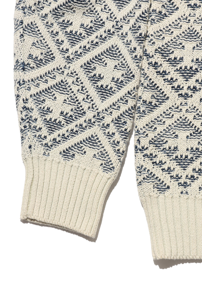 Crew Knit Double Jacquard Indigo Yarn - White/Indigo