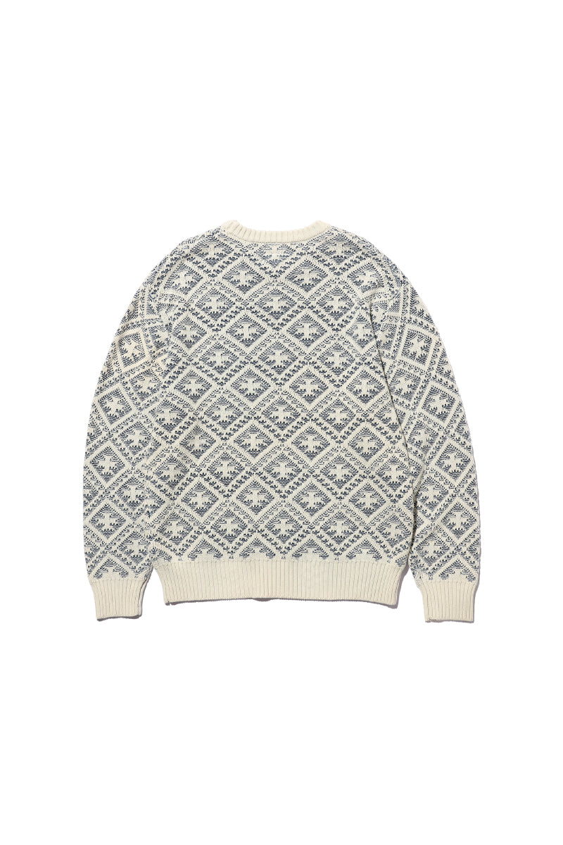 Crew Knit Double Jacquard Indigo Yarn - White/Indigo