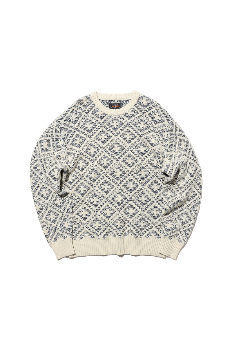 Crew Knit Double Jacquard Indigo Yarn - White/Indigo