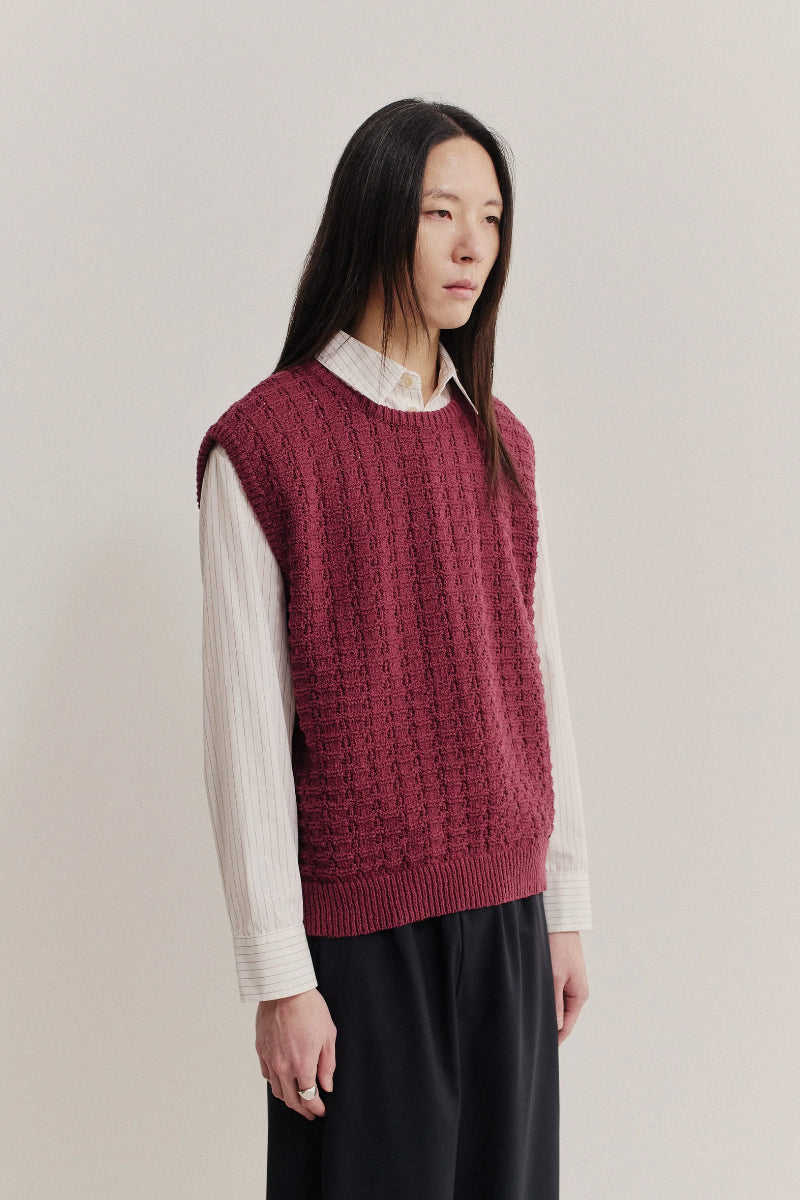 Tembe Knit Vest - Aubergine Cotton Boucle