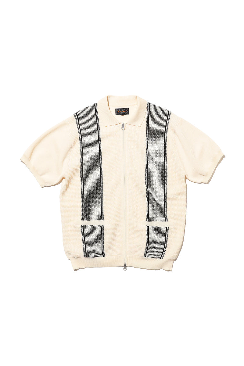 Zip Knit Polo Stripe - Off White