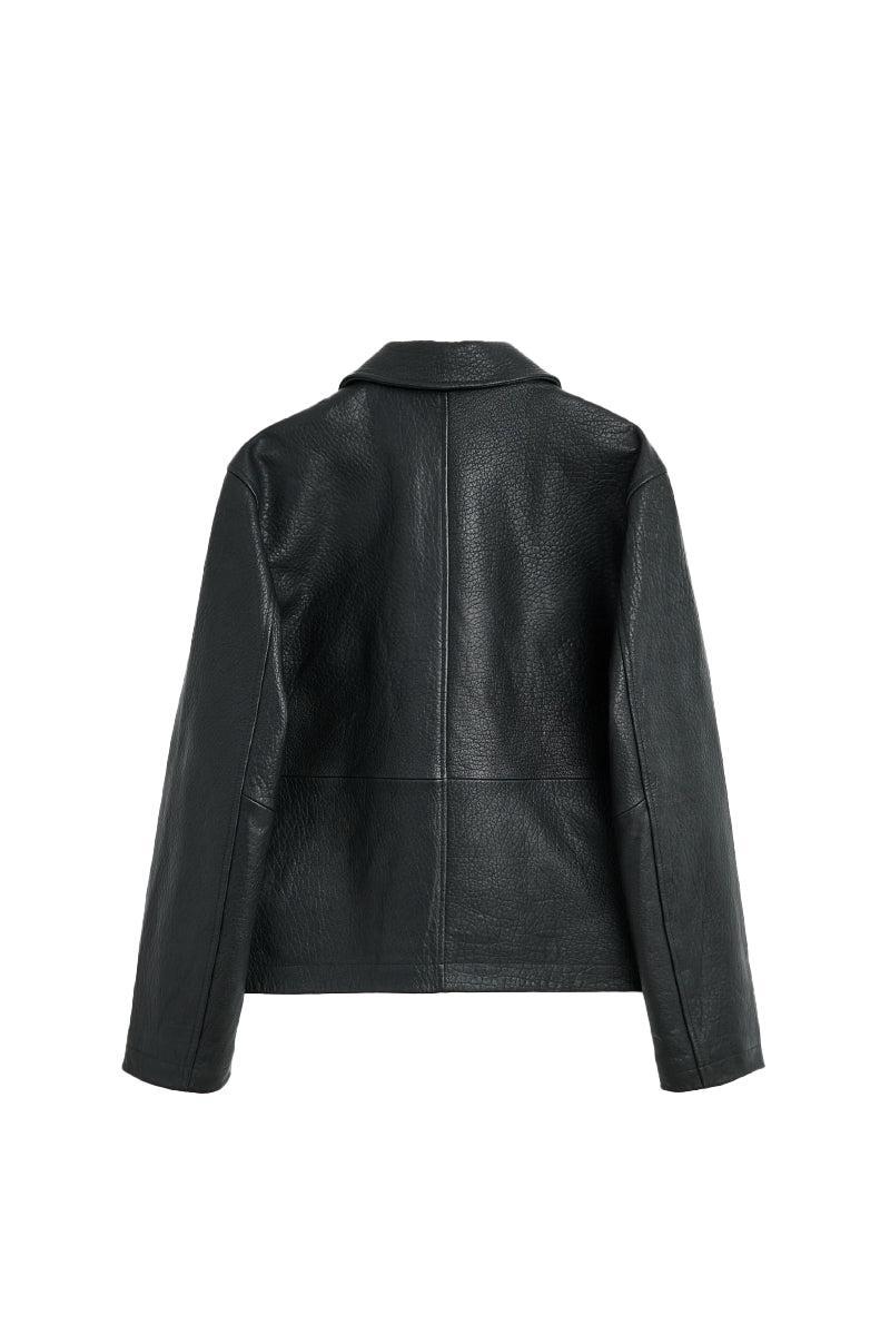 Short Leather Jacket - Black