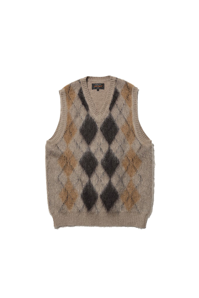 Mohair Argyle Knit Vest - Check