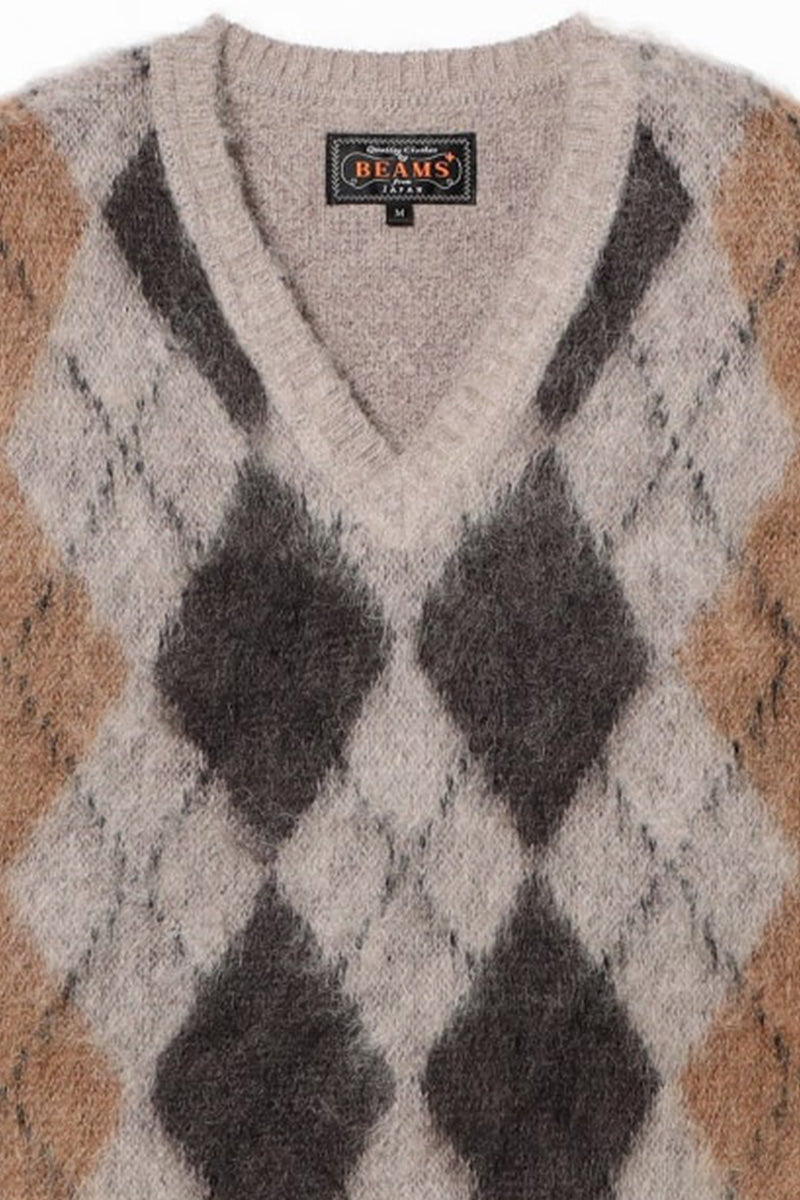 Mohair Argyle Knit Vest - Check