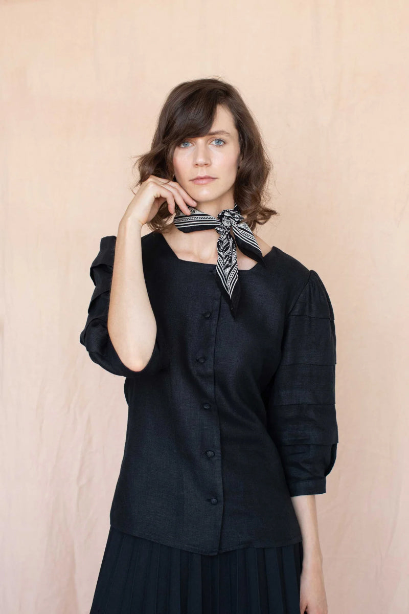 Nancy Top - Black Irish Linen