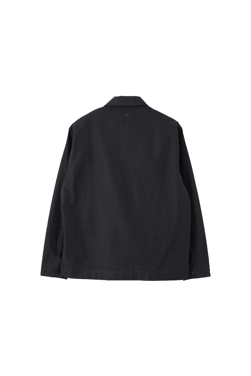 MHL. Long Sleeve Offset Placket Polo Shirt - Denim Plainweave Black