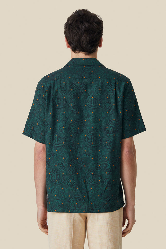 Paisley Jacquard Short Sleeve Shirt - Green