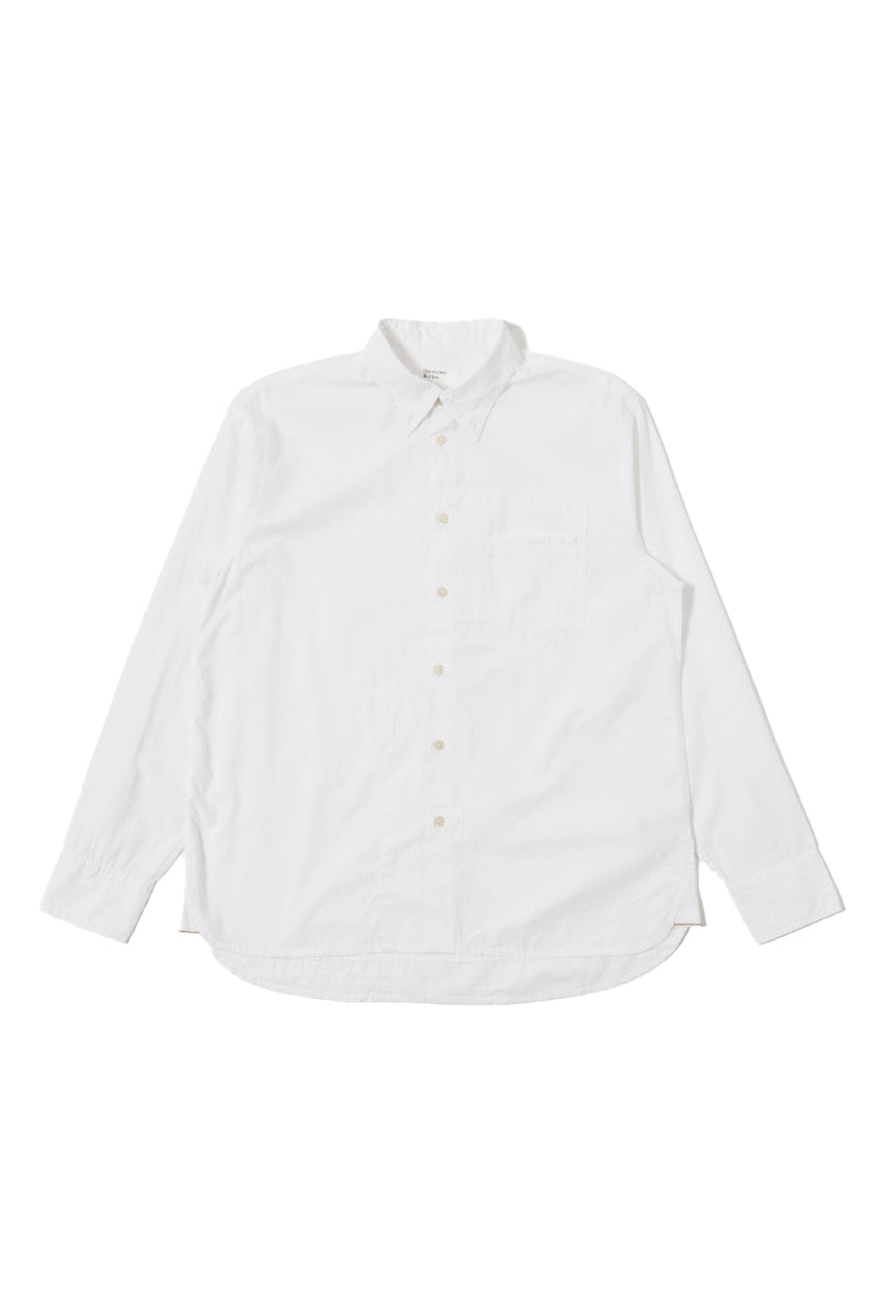 Patched Lazy Day Poplin Cotton Button Down Shirt - White