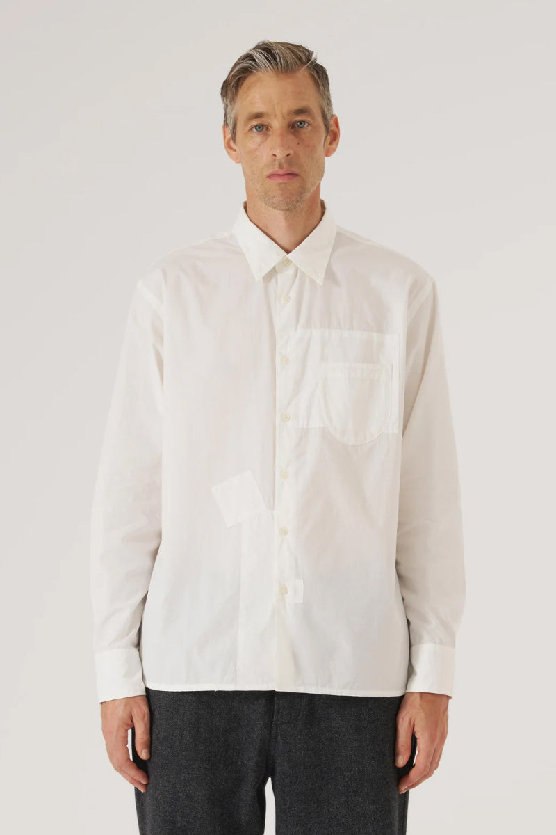 Patched Lazy Day Poplin Cotton Button Down Shirt - White