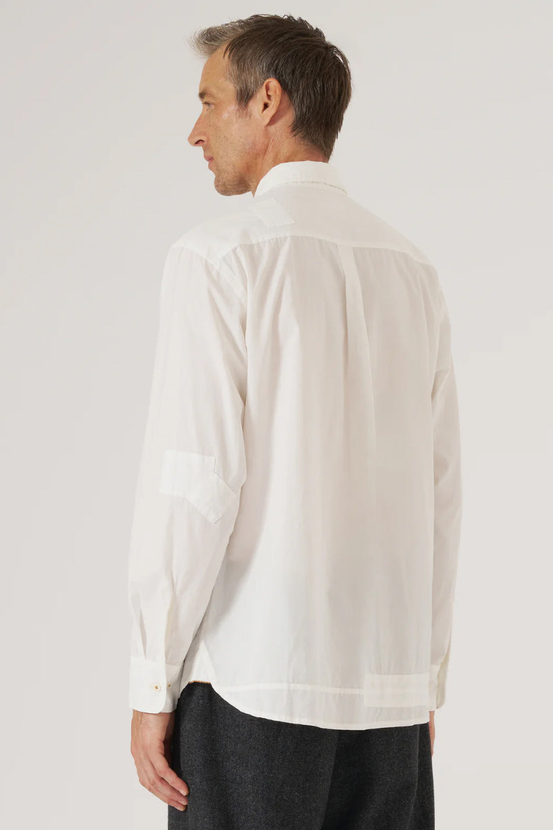 Patched Lazy Day Poplin Cotton Button Down Shirt - White