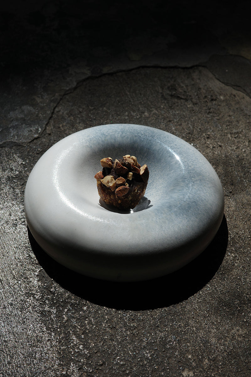 Fermoyle Pottery Pillow Bowl - White Base And Blue Blush Glaze