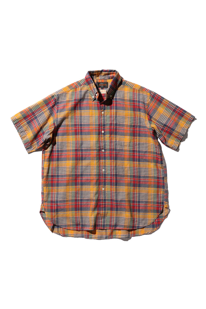 Madras Button Down Short Sleeve Shirt - Mustard