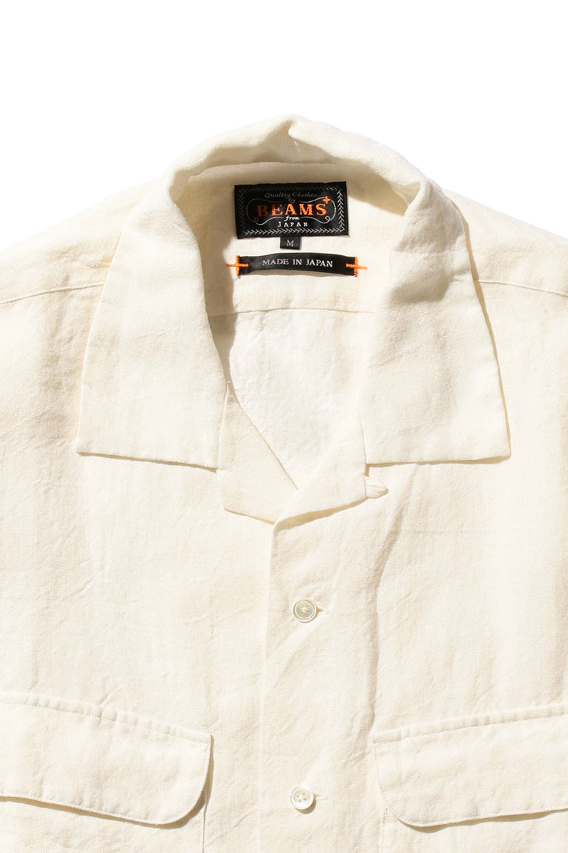 Open Collar 1/40 Linen Short Sleeve Shirt - Off White