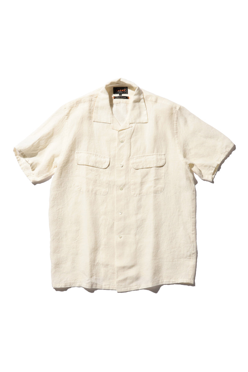Open Collar 1/40 Linen Short Sleeve Shirt - Off White