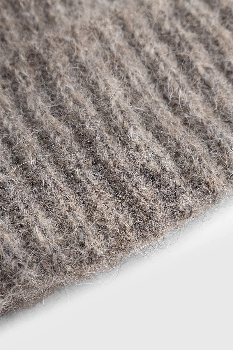 Alpaca Wool Chunky Rib Beanie - Walnut
