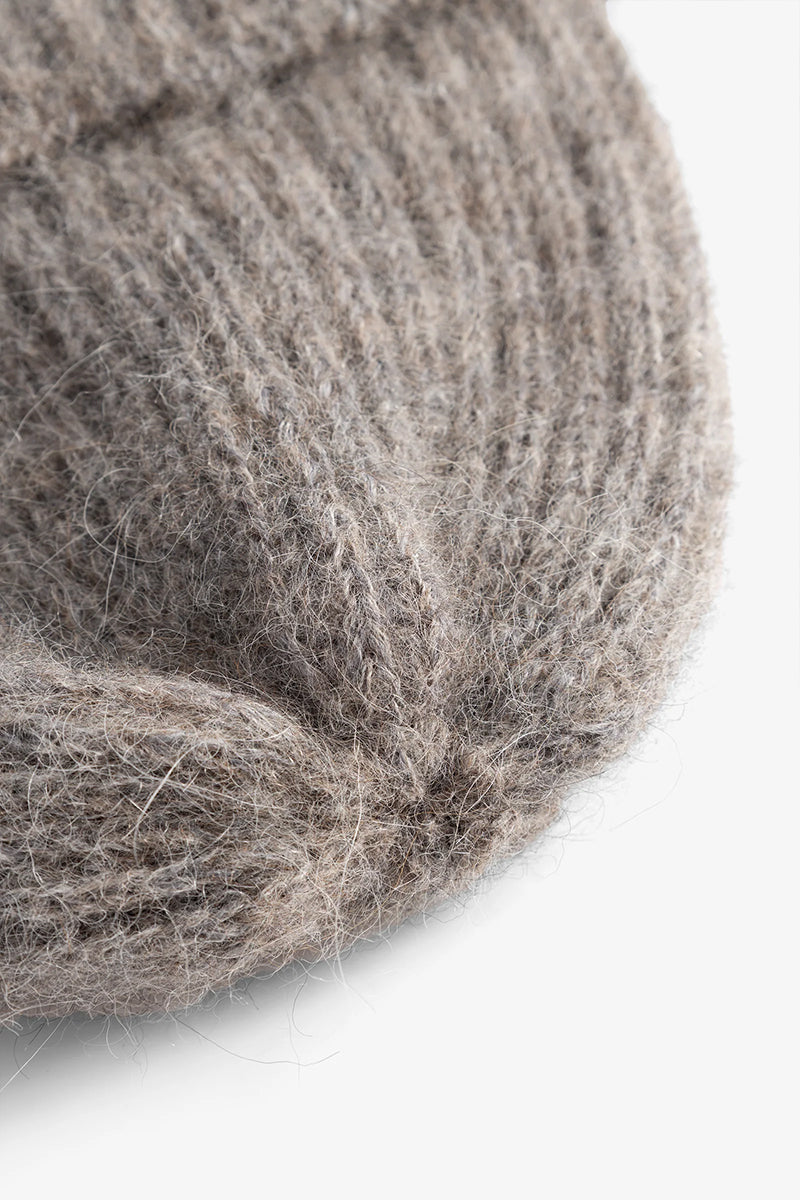 Alpaca Wool Chunky Rib Beanie - Walnut