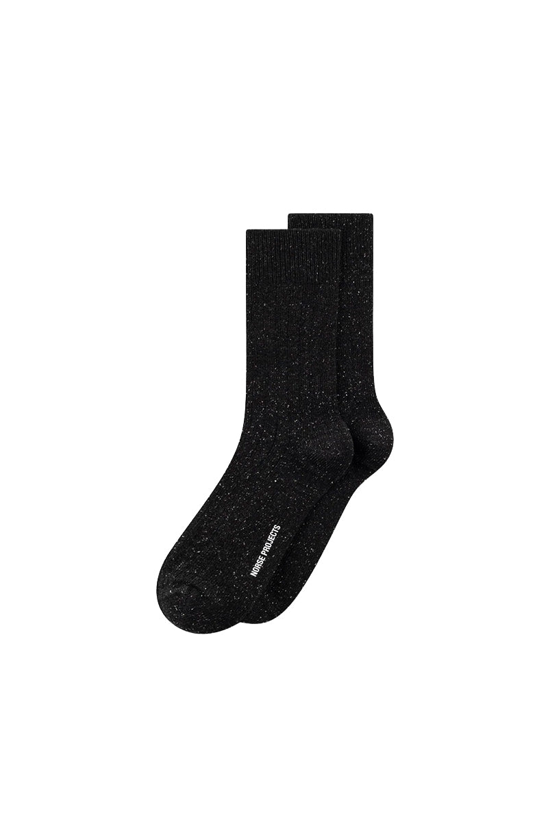 Bykle Neps Wool Rib Sock - Charcoal Melange