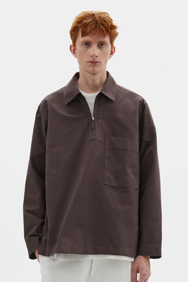 MHL. Long Sleeve Half Zip Pull On Shirt - Earth