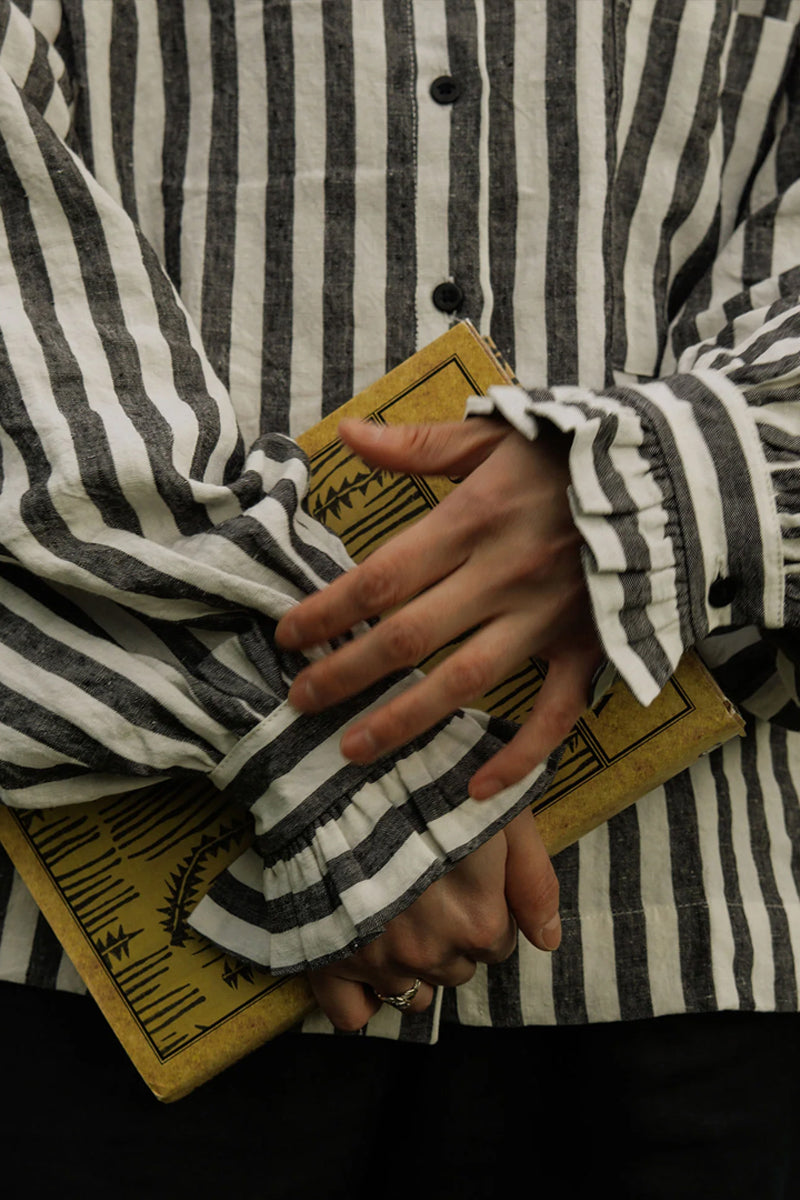 Oversize Maud - Charcoal & Cream Stripe