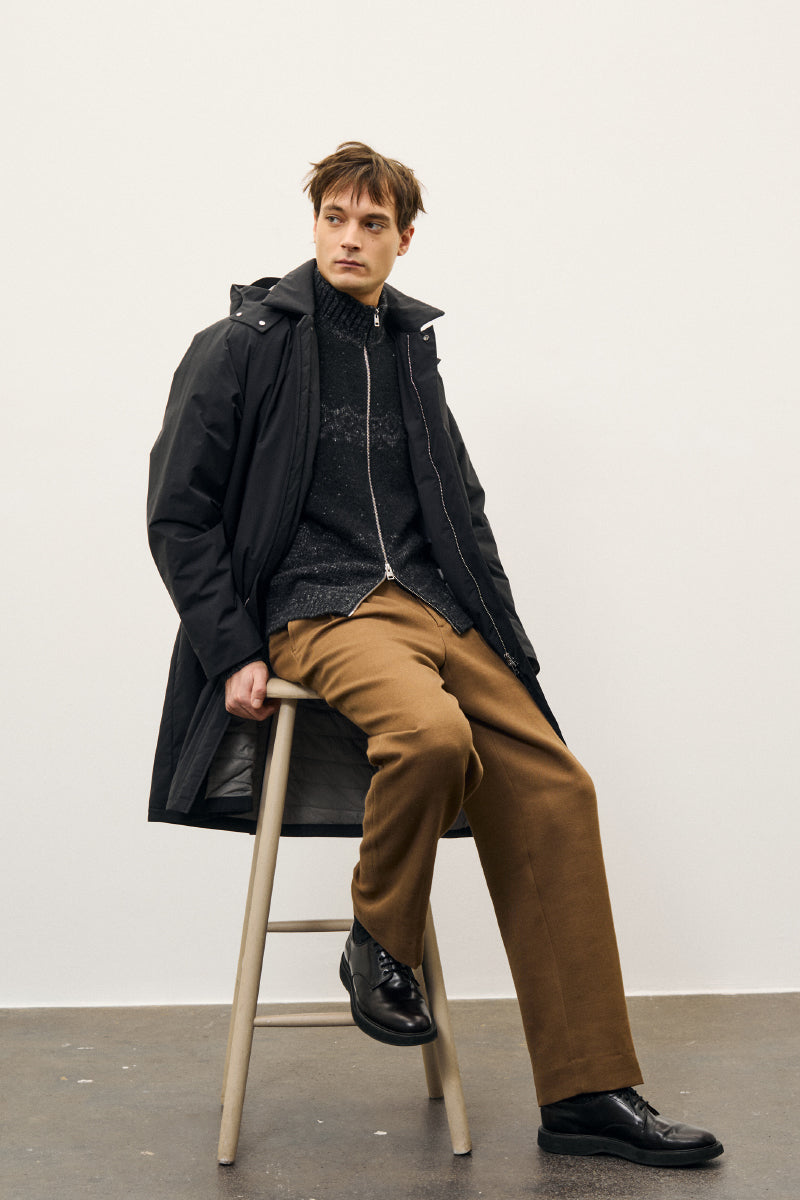 Ulf Full Zip Fairisle Cardigan - Dark Grey Melange