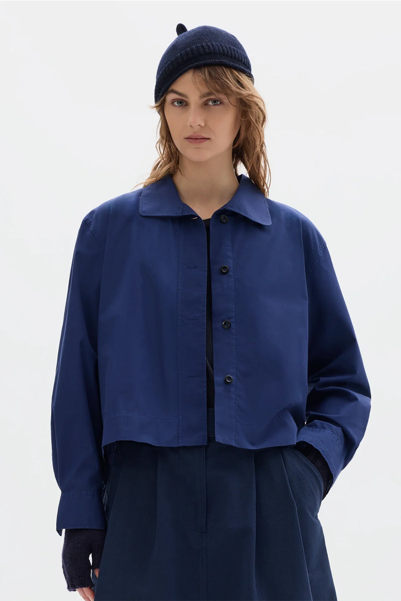 MHL. Asymmetric Round Collar Washed Poplin Shirt - Cobalt