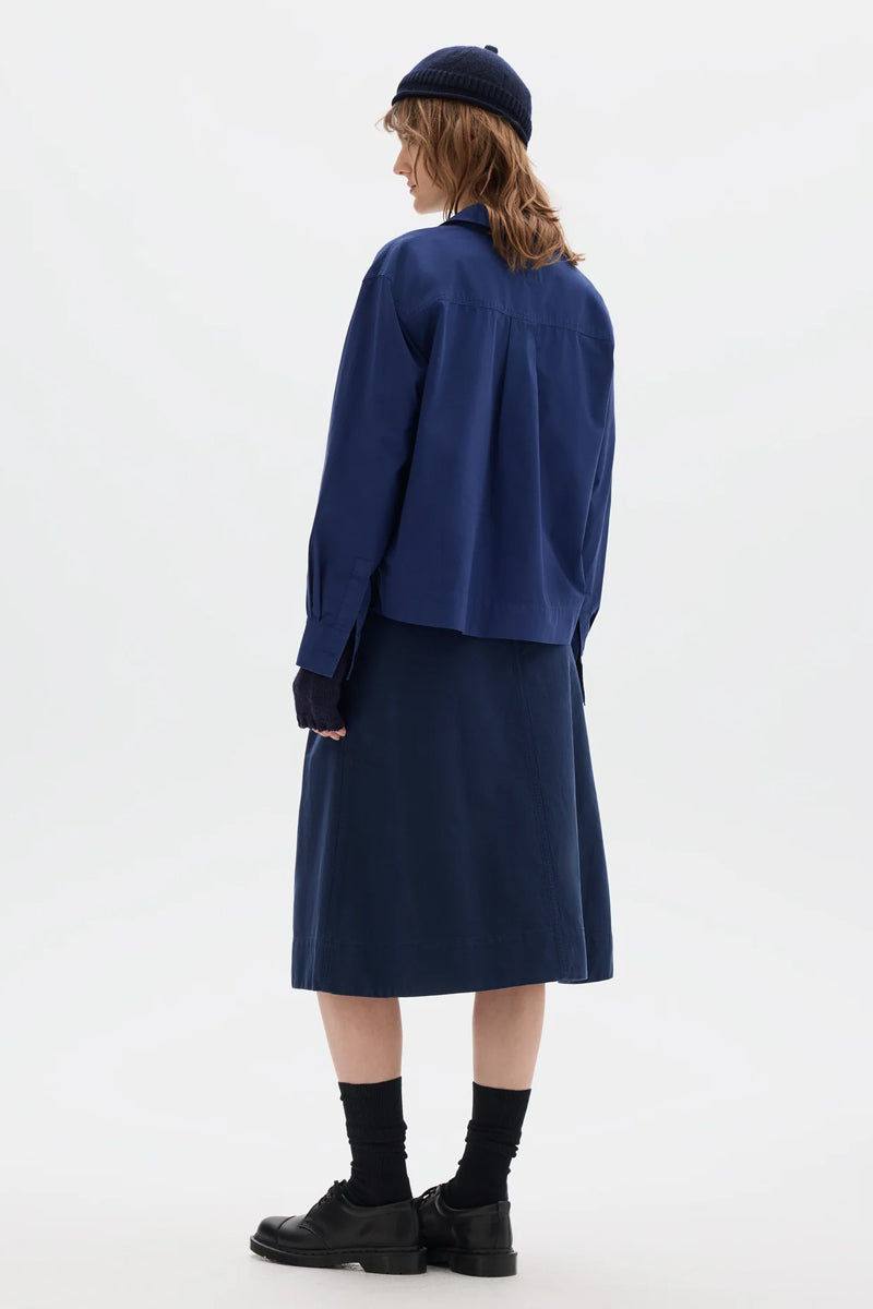MHL. Asymmetric Round Collar Washed Poplin Shirt - Cobalt