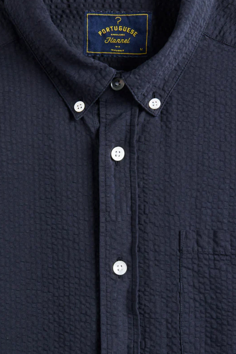Atlantico Seersucker Long Sleeve Shirt - Navy