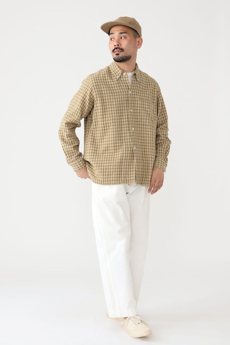 Panama Plaid Double Open Button Down Face Shirt - Beige