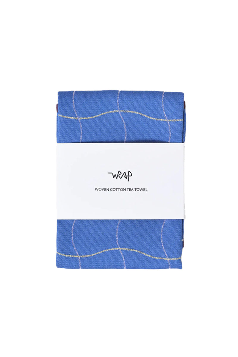 Wave Grid Cotton Tea Towel - Blue