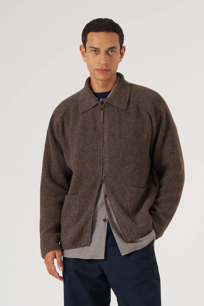 Eco Wool Zip Cardigan - Brown