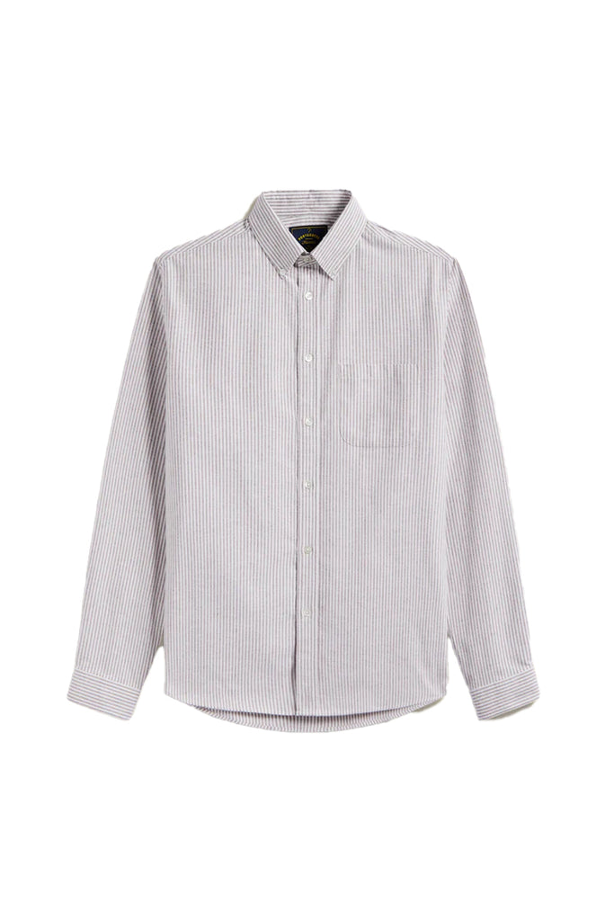 Brushed Oxford Stripe Button-Down Shirt - Bordeaux