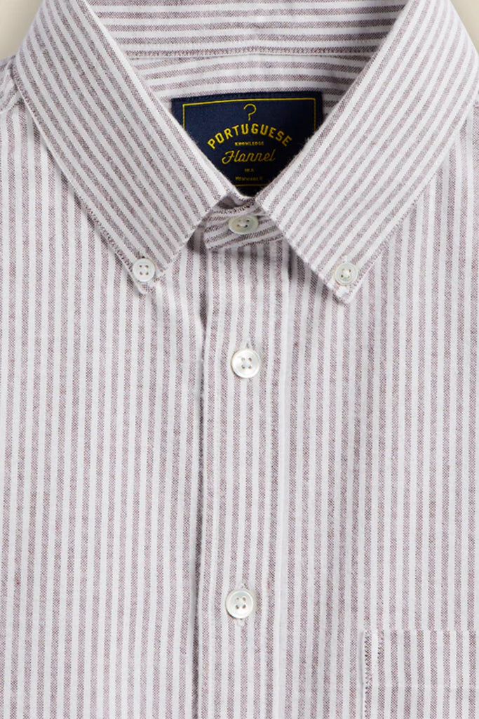 Brushed Oxford Stripe Button-Down Shirt - Bordeaux