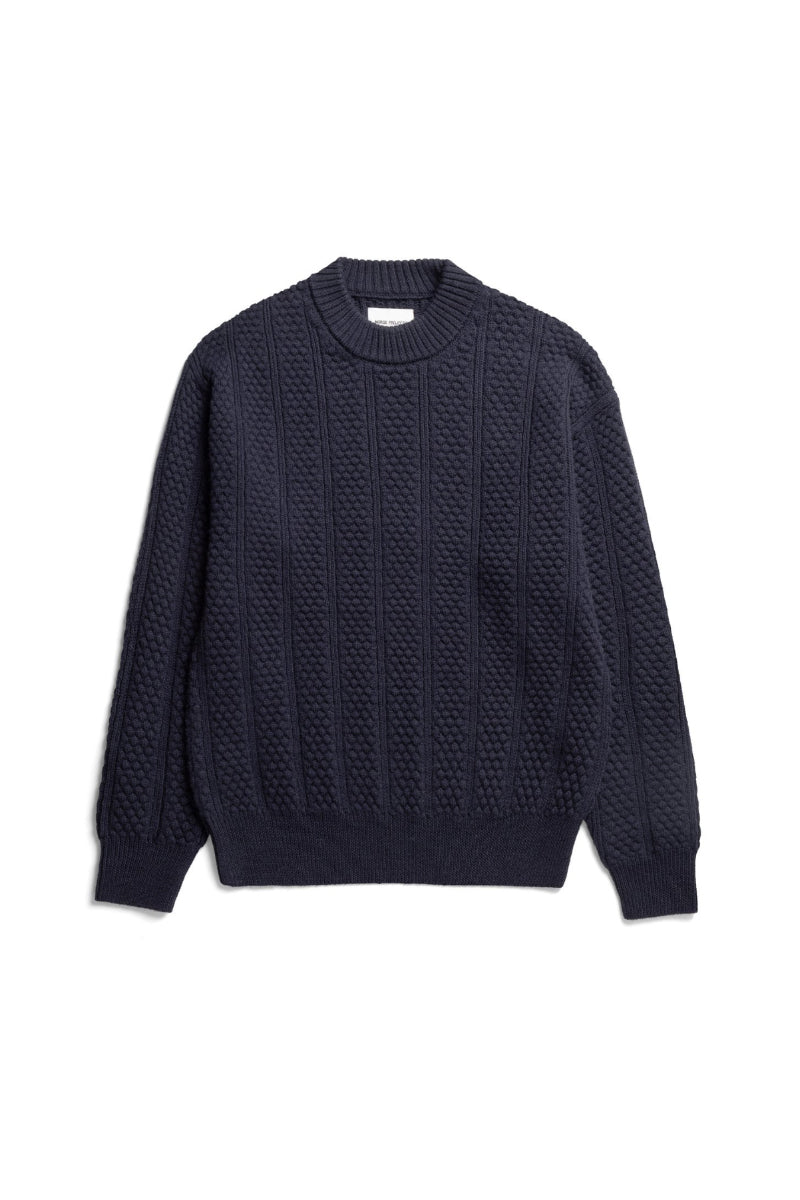 Storm Bubble Rib Knit Crewneck - Dark Navy