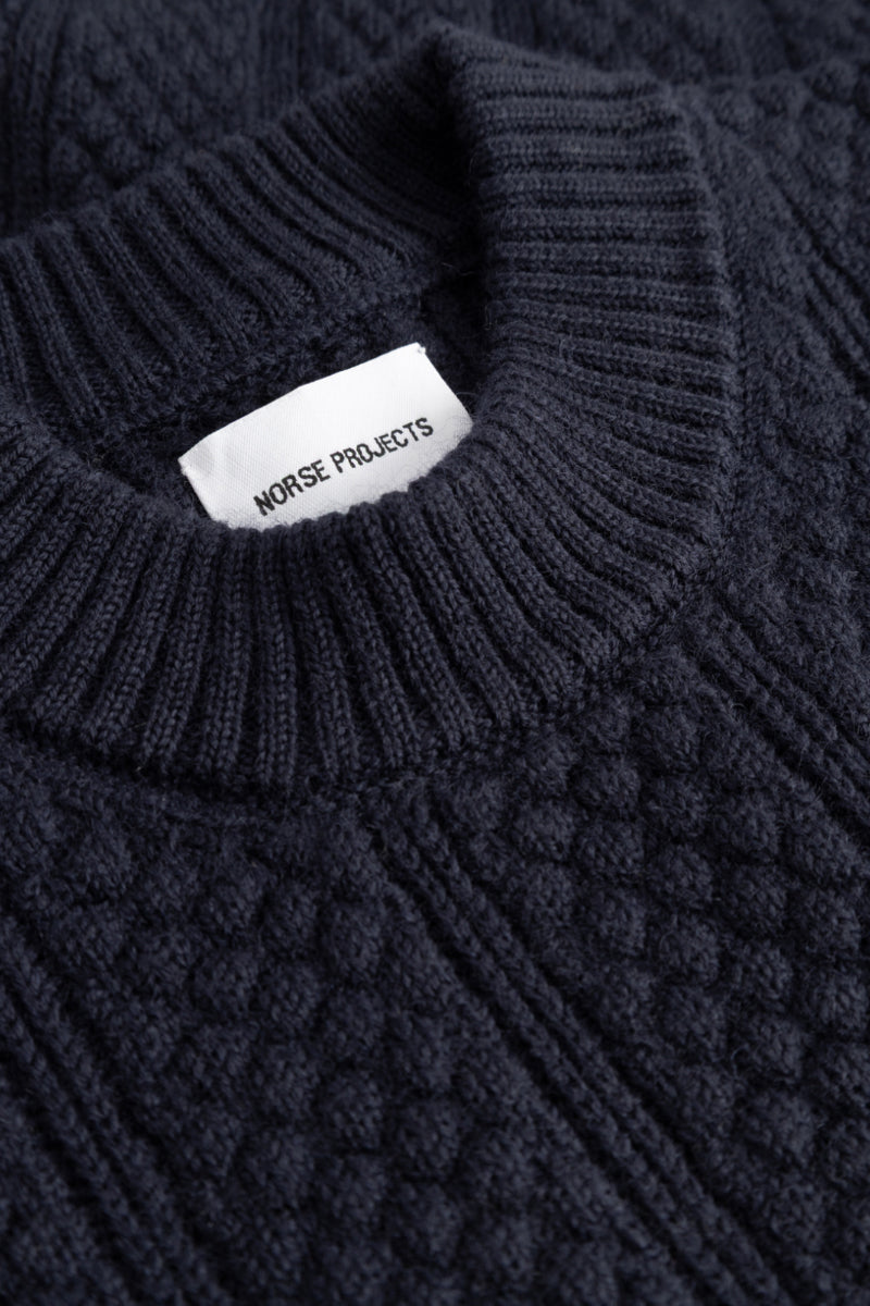 Storm Bubble Rib Knit Crewneck - Dark Navy