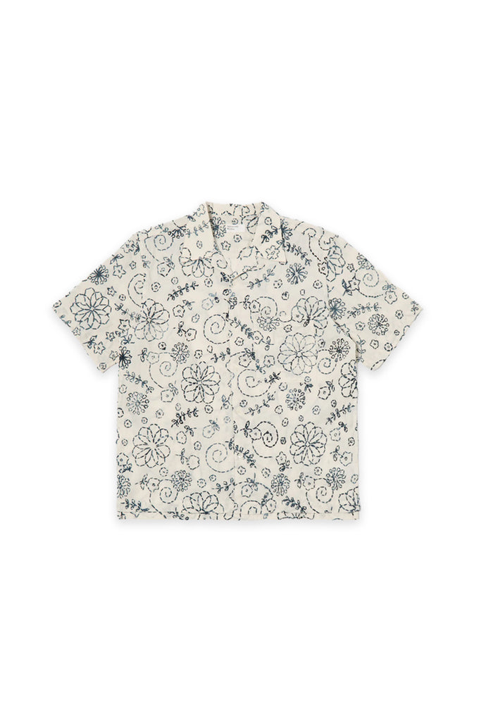 Camp SS Shirt Kantha Cotton - Ecru Charcoal