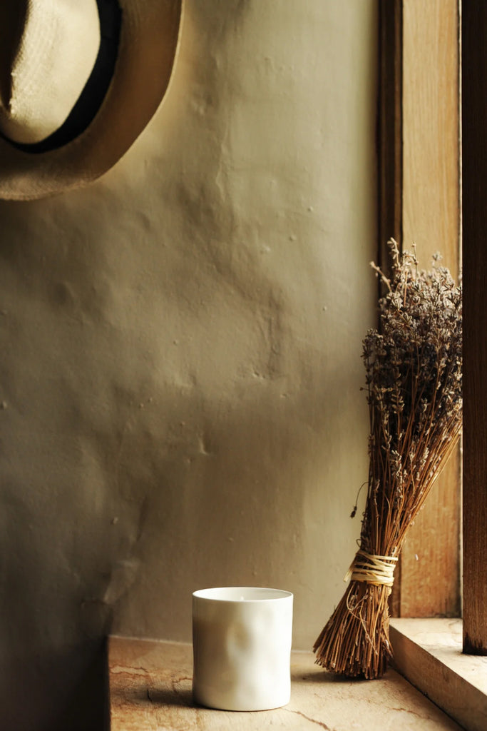 Ash Candle in Striped Beaker - Cobalt Blue