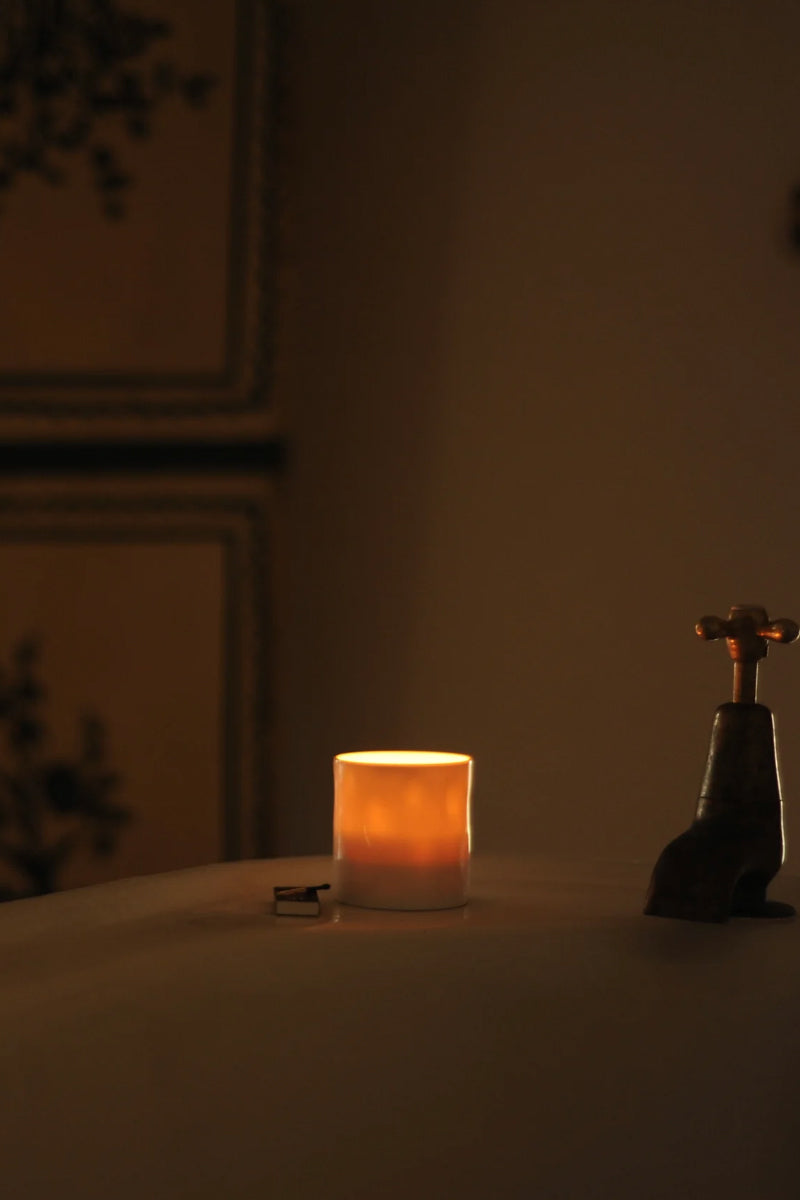 Ash Candle in Striped Beaker - Cobalt Blue