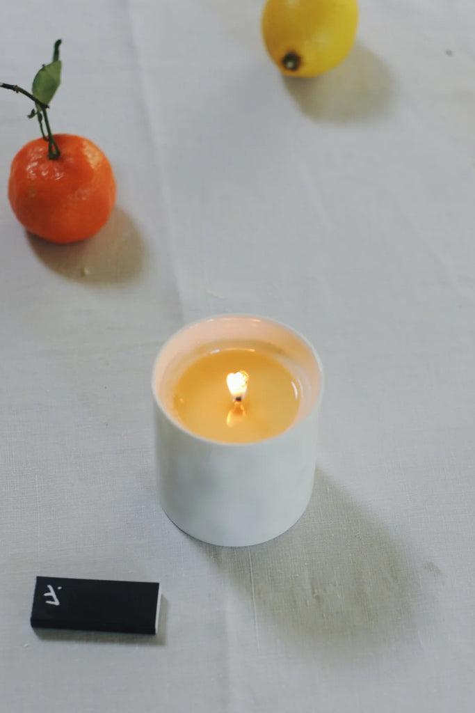 Ash Candle in Striped Beaker - Cobalt Blue